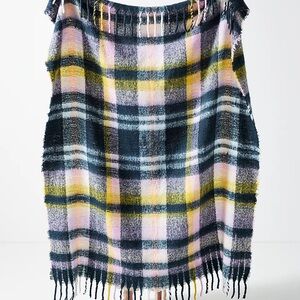 Anthropologie Juniper Plaid Throw Blanket Navy Purple Pink Multicolour